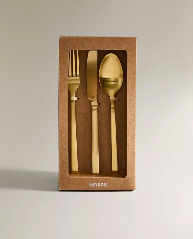 CONJUNTO DE TALHERES 3 PEÇAS AÇO DOURADO