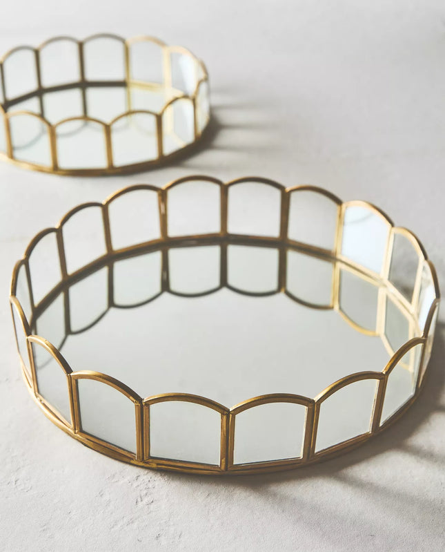 BANDEJA REDONDA METAL E ESPELHO