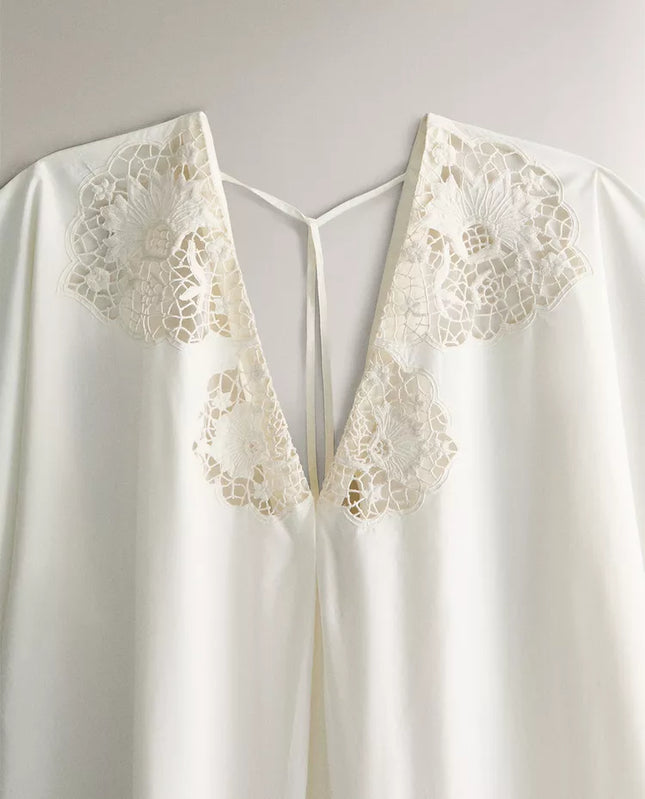 VESTIDO COMPRIDO ALGODÃO REBORDO RENDA