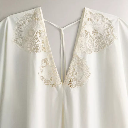 VESTIDO COMPRIDO ALGODÃO REBORDO RENDA