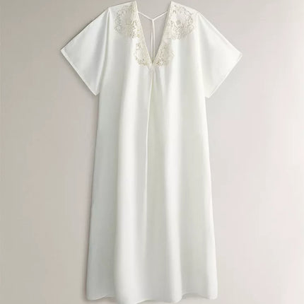 VESTIDO COMPRIDO ALGODÃO REBORDO RENDA