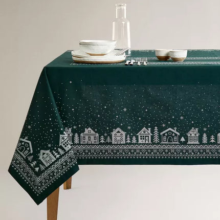 TOALHA DE MESA DE ALGODÃO COM ALDEIA DE NATAL