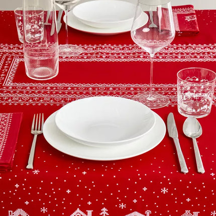 TOALHA DE MESA DE ALGODÃO COM ALDEIA DE NATAL