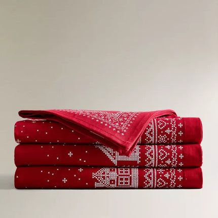TOALHA DE MESA DE ALGODÃO COM ALDEIA DE NATAL