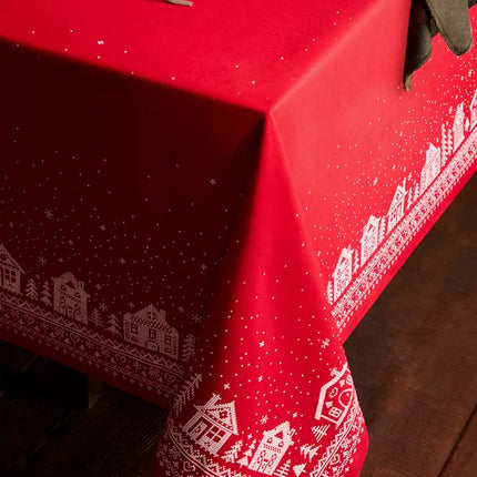 TOALHA DE MESA DE ALGODÃO COM ALDEIA DE NATAL