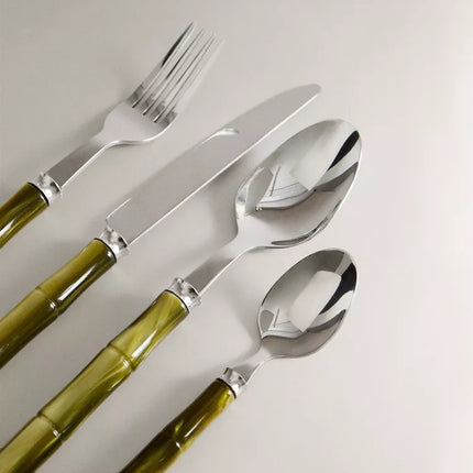 CONJUNTO DE TALHERES 4 PEÇAS CABO EFEITO BAMBU