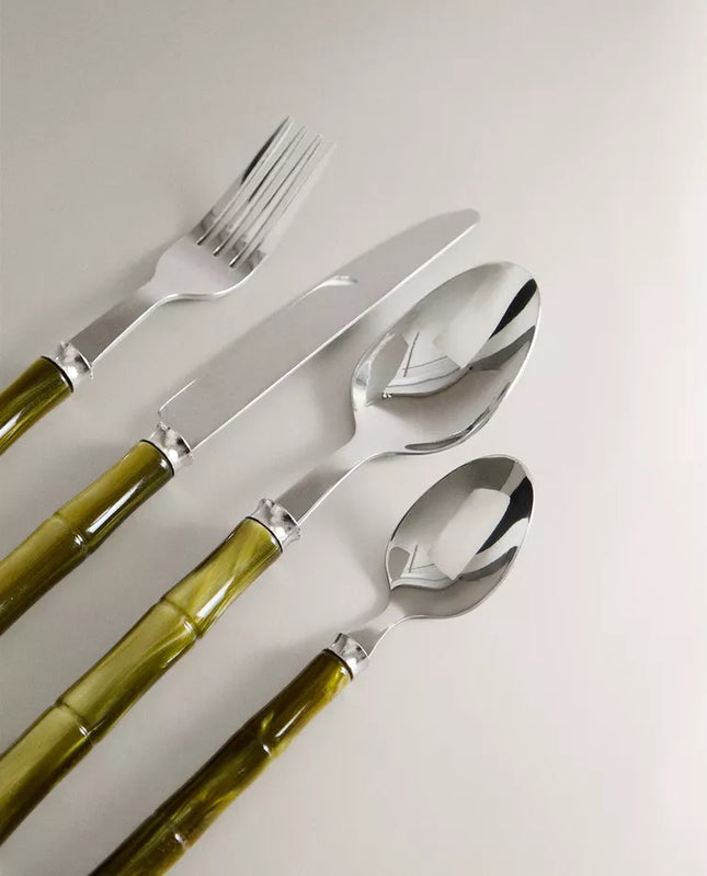 CONJUNTO DE TALHERES 4 PEÇAS CABO EFEITO BAMBU