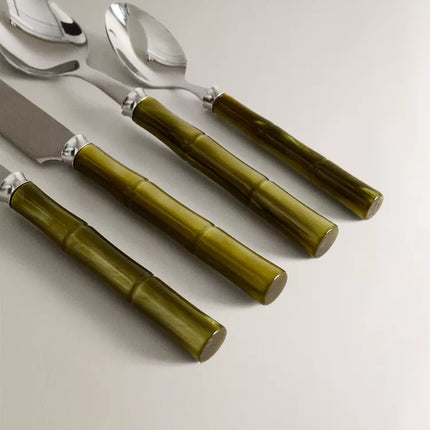 CONJUNTO DE TALHERES 4 PEÇAS CABO EFEITO BAMBU