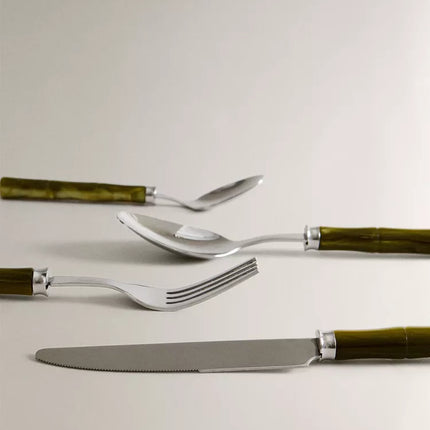 CONJUNTO DE TALHERES 4 PEÇAS CABO EFEITO BAMBU