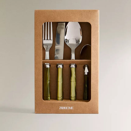 CONJUNTO DE TALHERES 4 PEÇAS CABO EFEITO BAMBU