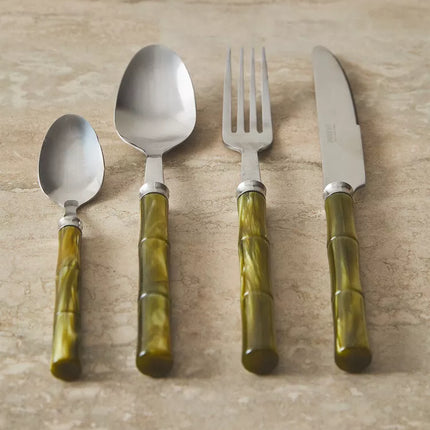 CONJUNTO DE TALHERES 4 PEÇAS CABO EFEITO BAMBU