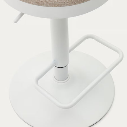 Banco alto Zaib de chenille bege e aço branco mate altura 63-84 cm FSC 100%