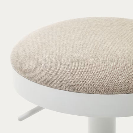 Banco alto Zaib de chenille bege e aço branco mate altura 63-84 cm FSC 100%