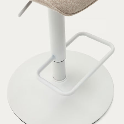 Banco alto Zenda de chenille bege e aço branco mate 81-102 cm FSC 100%