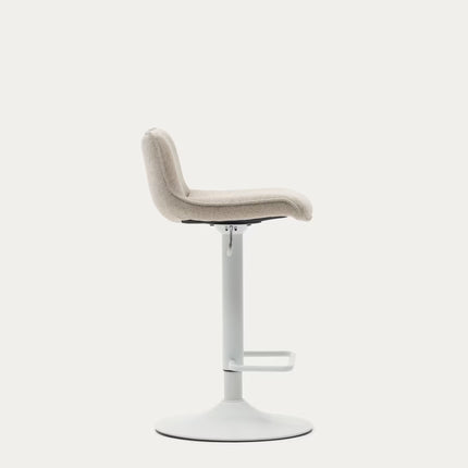 Banco alto Zenda de chenille bege e aço branco mate 81-102 cm FSC 100%