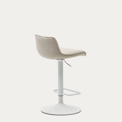 Banco alto Zenda de chenille bege e aço branco mate 81-102 cm FSC 100%