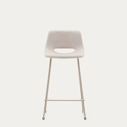 Banco alto Zahara bege e aço com acabamento bege altura 65 cm FSC 100%