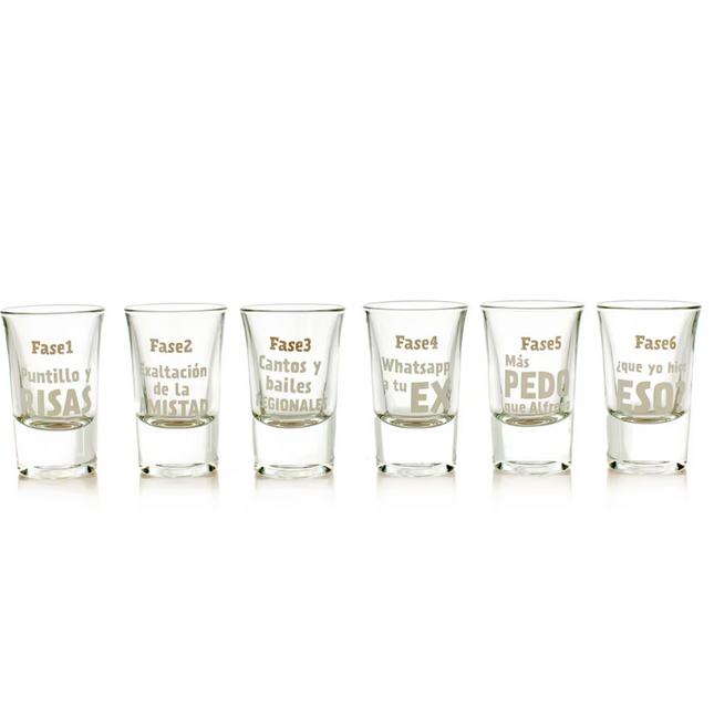 Miss Miserable Pack de 6 Copos de Shot: As Fases da Bebedeira