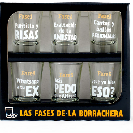 Miss Miserable Pack de 6 Copos de Shot: As Fases da Bebedeira