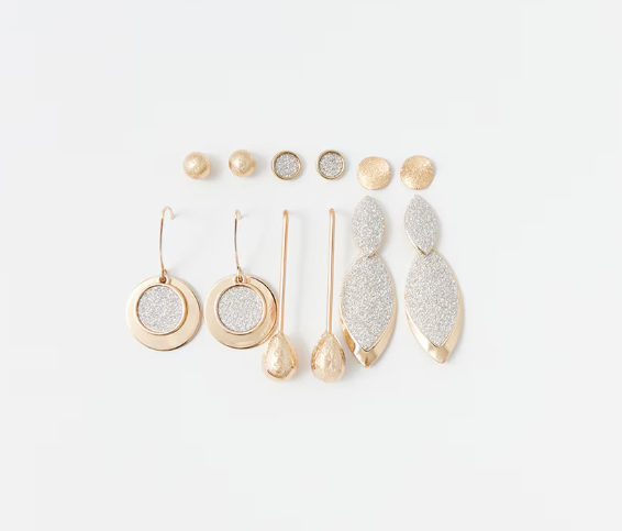 Conjunto de brincos de purpurina