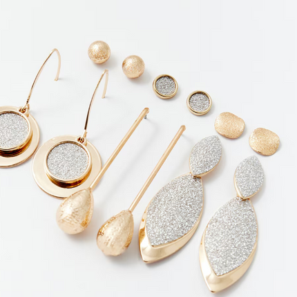 Conjunto de brincos de purpurina