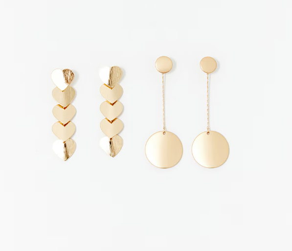 Conjunto de 2 Pares de Brincos de Corações com Pêndulo
