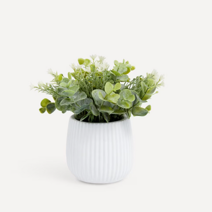Planta Artificial com Flores em Vaso de Cimento com Riscos O Nosso Melhor Preço