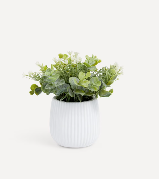Planta Artificial com Flores em Vaso de Cimento com Riscos O Nosso Melhor Preço
