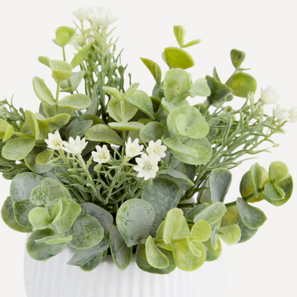 Planta Artificial com Flores em Vaso de Cimento com Riscos O Nosso Melhor Preço