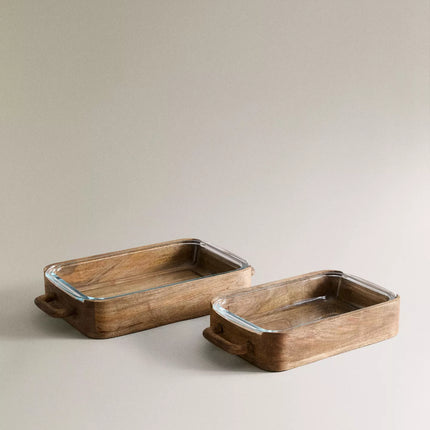 Travessa Forno Vidro e Madeira de Mangueira