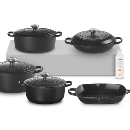 Set essencial com 5 peças em ferro fundido e um detergente