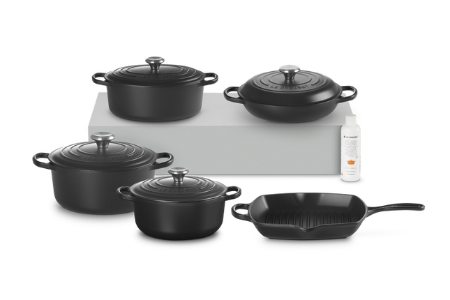 Set essencial com 5 peças em ferro fundido e um detergente