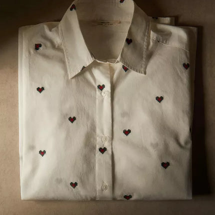 CAMISA PIJAMA ALGODÃO CORAÇÕES NATAL