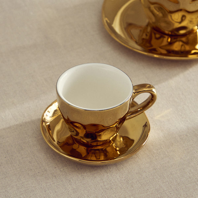 Conjunto de 2 Chávenas de Chá com Prato Organic - Dourado