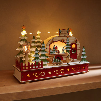 Figura Caravana de Madeira com 15 Luzes LED Natal