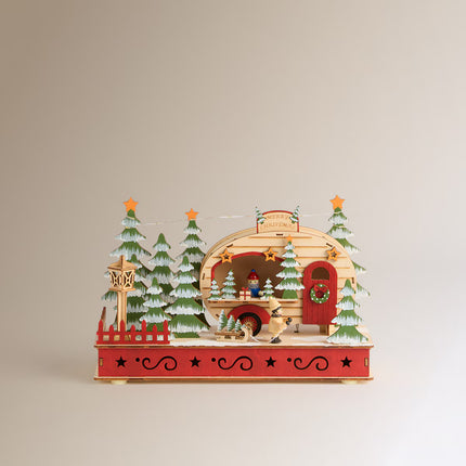 Figura Caravana de Madeira com 15 Luzes LED Natal