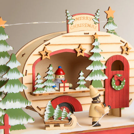 Figura Caravana de Madeira com 15 Luzes LED Natal