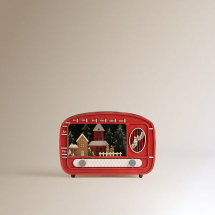 Figura de rádio vintage de madeira com 5 luzes LED Natal