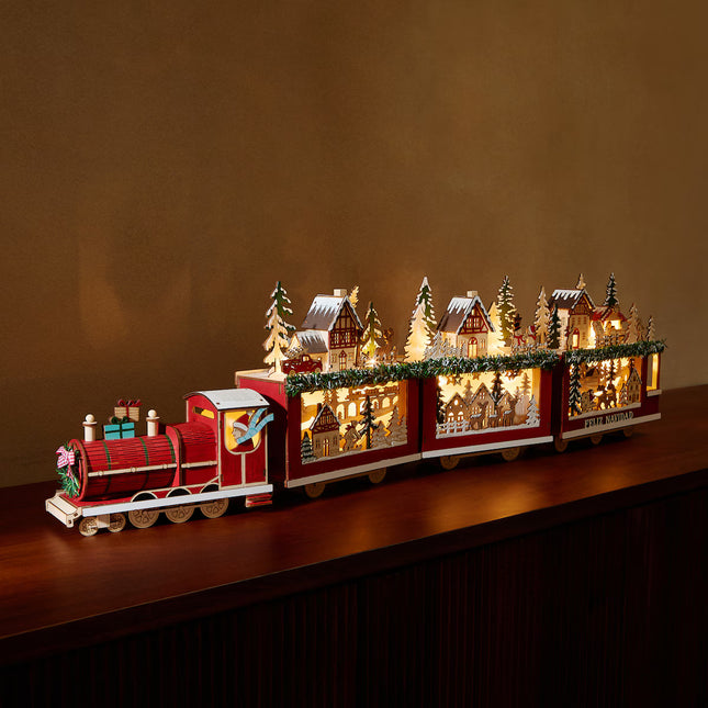 Figura Comboio com Cenários de Madeira com 26 Luzes LED Natal