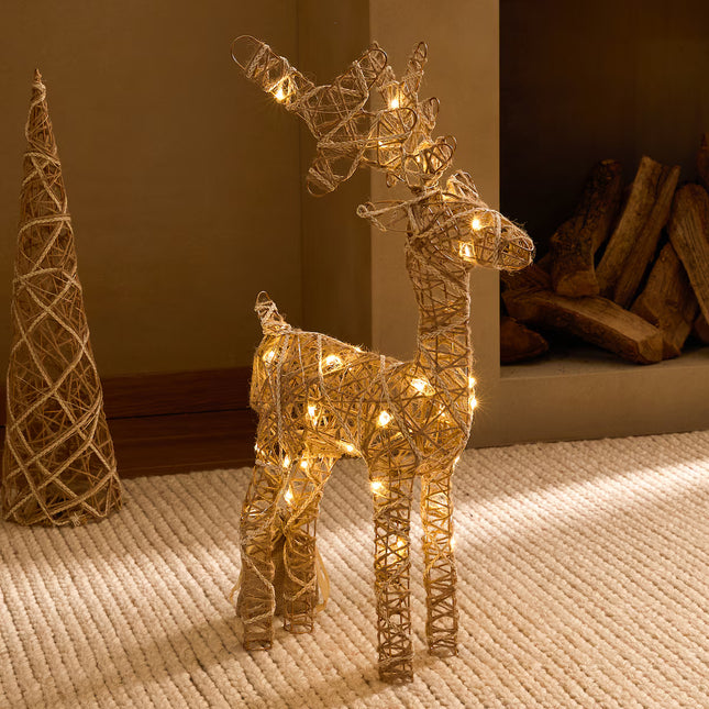 Figura Rena de Pé em Fibra com 35 Luzes LED Natal