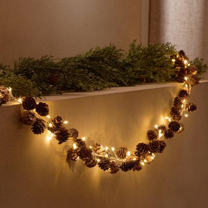 Grinalda Decorativa Pinhas com 95 Luzes LED Natal - Cru