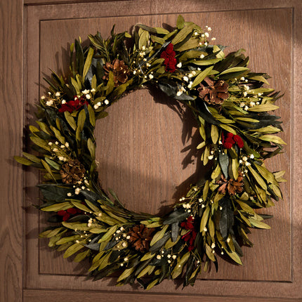 Coroa de Natal Preservada Oliveira e Pinhas